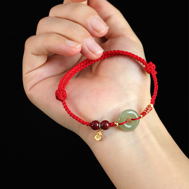KarmaRipple's Red String Black String Hetian Jade Peace Buckle Cinnabar 925 Silver Protection Bracelet p7