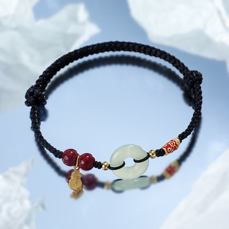 KarmaRipple's Red String Black String Hetian Jade Peace Buckle Cinnabar 925 Silver Protection Bracelet p17