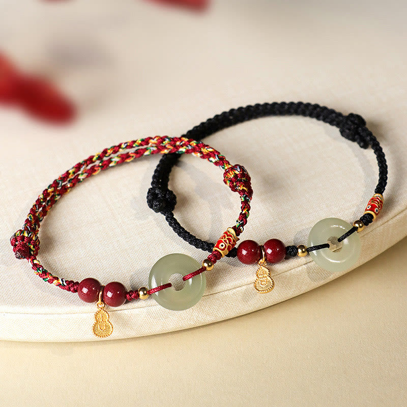 KarmaRipple's Red String Black String Hetian Jade Peace Buckle Cinnabar 925 Silver Protection Bracelet p19