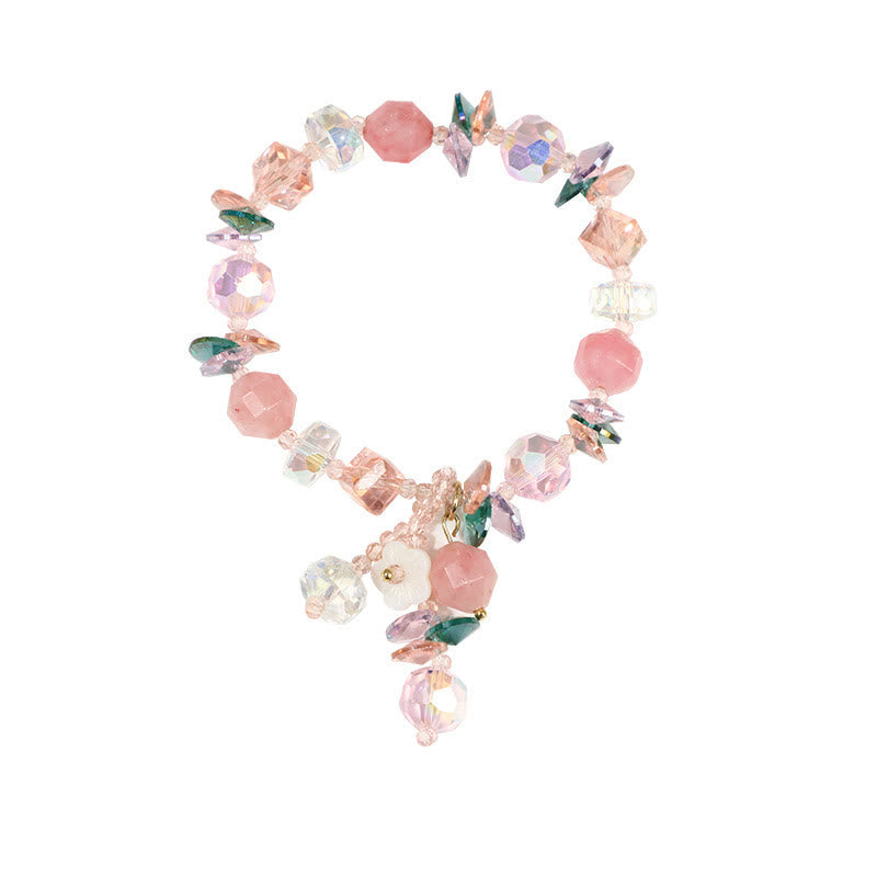 KarmaRipple's Pink Gemstone Green Gemstone Ivory Gemstone Flower Warmth Bracelet p22