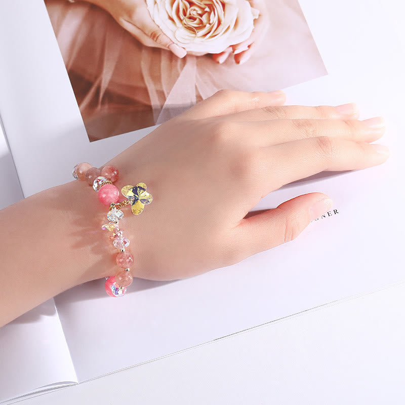 KarmaRipple's Strawberry Quartz Ivory Gemstone Pink Gemstone Butterfly Love Bracelet p19