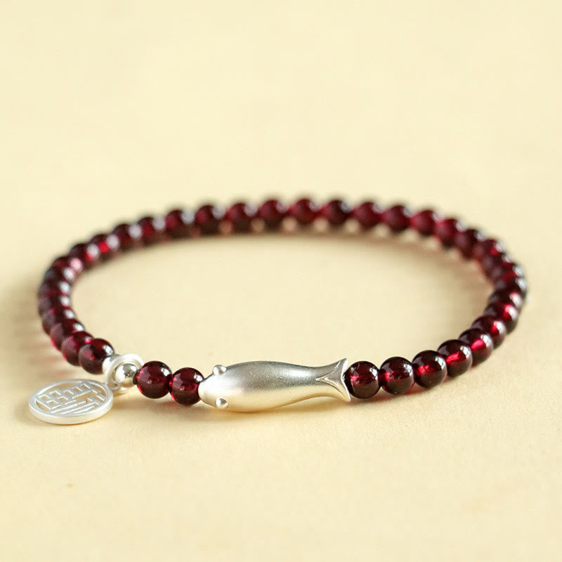 KarmaRipple's Garnet 925 Sterling Silver Fish Fu Character Purification Bracelet p2