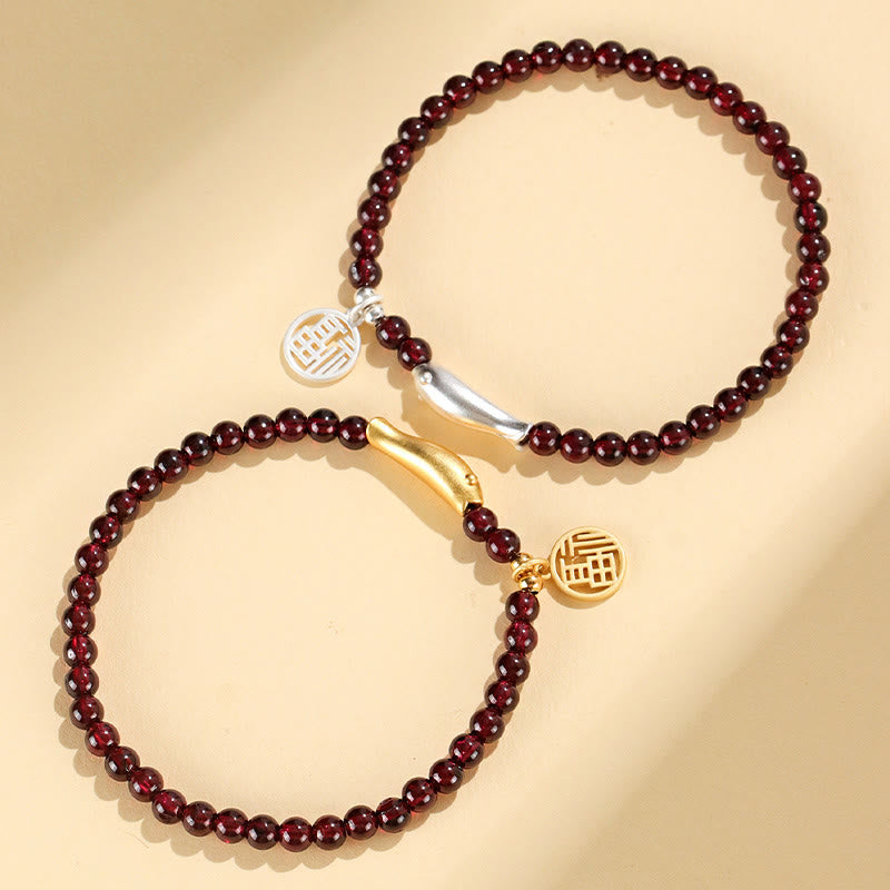 KarmaRipple's Garnet 925 Sterling Silver Fish Fu Character Purification Bracelet p3