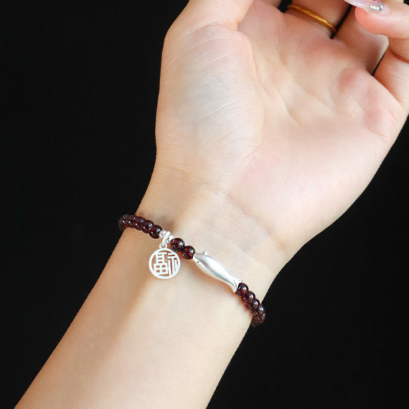 KarmaRipple's Garnet 925 Sterling Silver Fish Fu Character Purification Bracelet p13