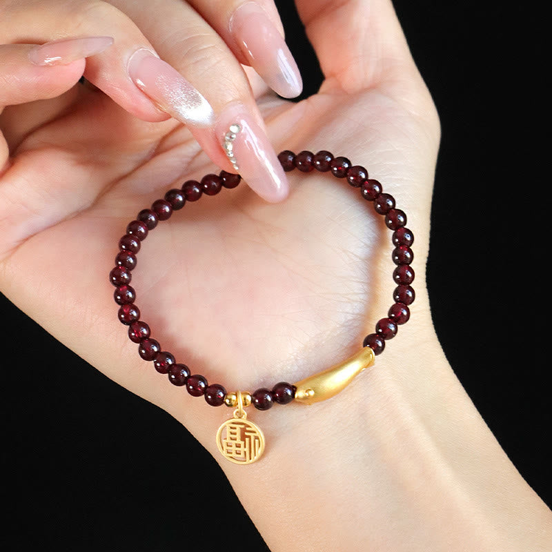 KarmaRipple's Garnet 925 Sterling Silver Fish Fu Character Purification Bracelet p8