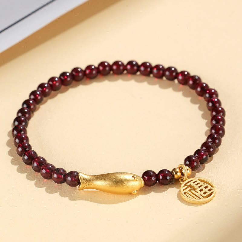 KarmaRipple's Garnet 925 Sterling Silver Fish Fu Character Purification Bracelet p4