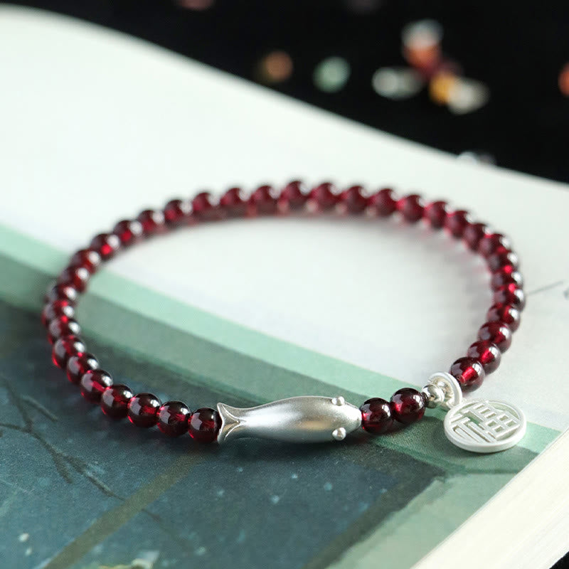 KarmaRipple's Garnet 925 Sterling Silver Fish Fu Character Purification Bracelet p12