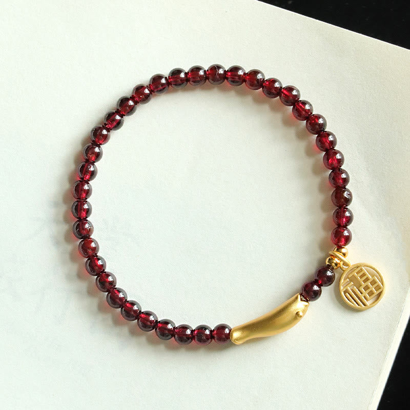 KarmaRipple's Garnet 925 Sterling Silver Fish Fu Character Purification Bracelet p5