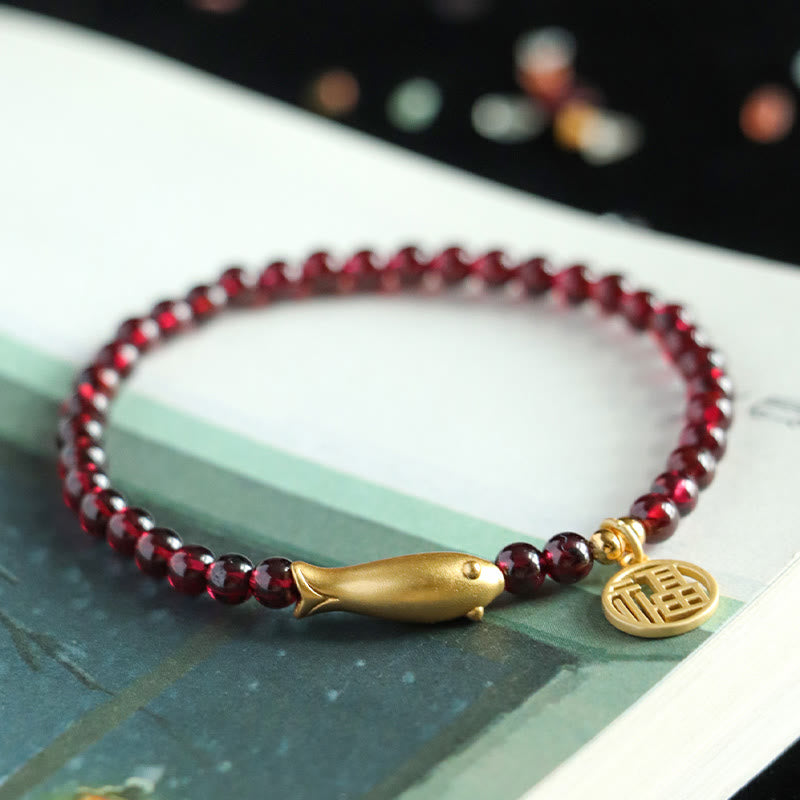KarmaRipple's Garnet 925 Sterling Silver Fish Fu Character Purification Bracelet p6