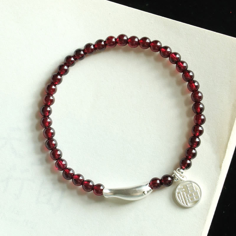 KarmaRipple's Garnet 925 Sterling Silver Fish Fu Character Purification Bracelet p11