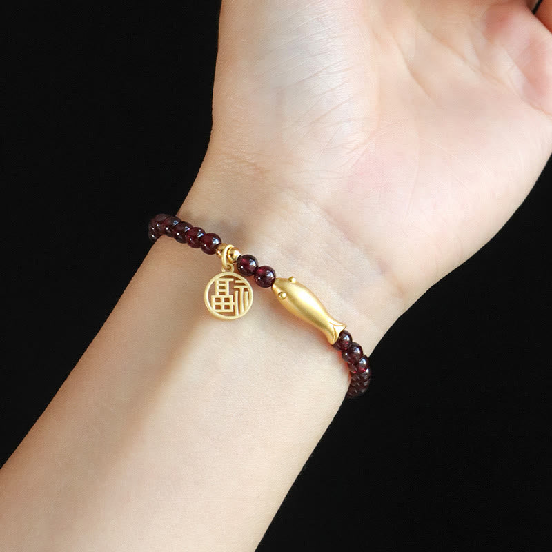 KarmaRipple's Garnet 925 Sterling Silver Fish Fu Character Purification Bracelet p9