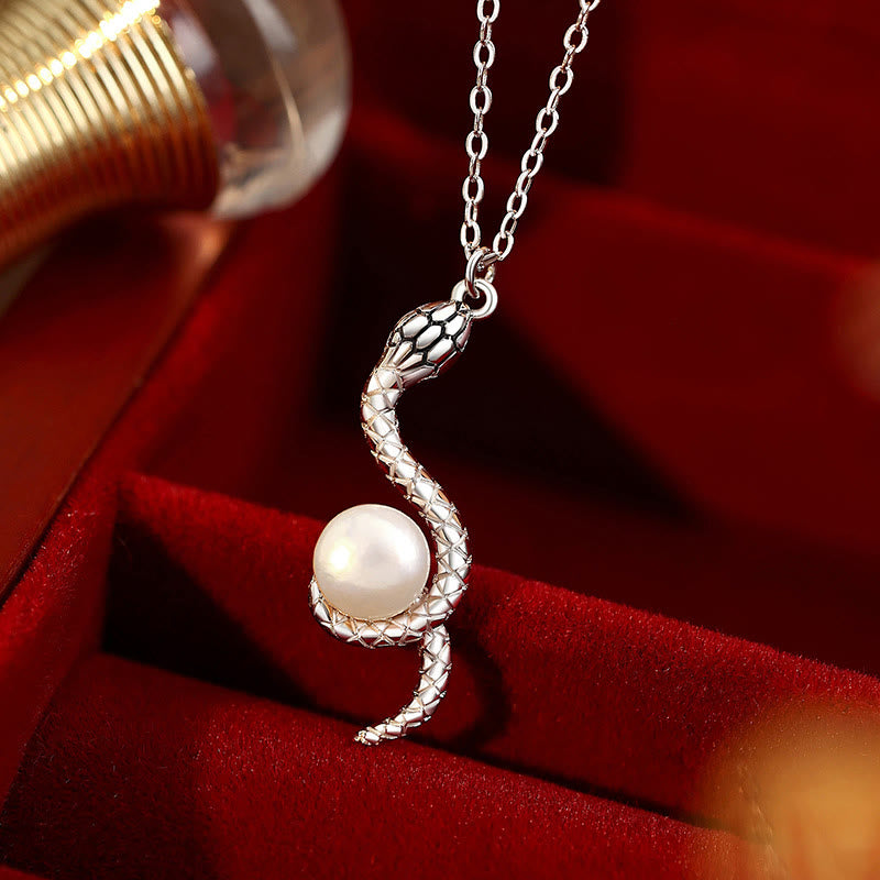 KarmaRipple's 925 Sterling Silver Snake Around Pearl Year Of The Snake Blessing Pendant Necklace p1