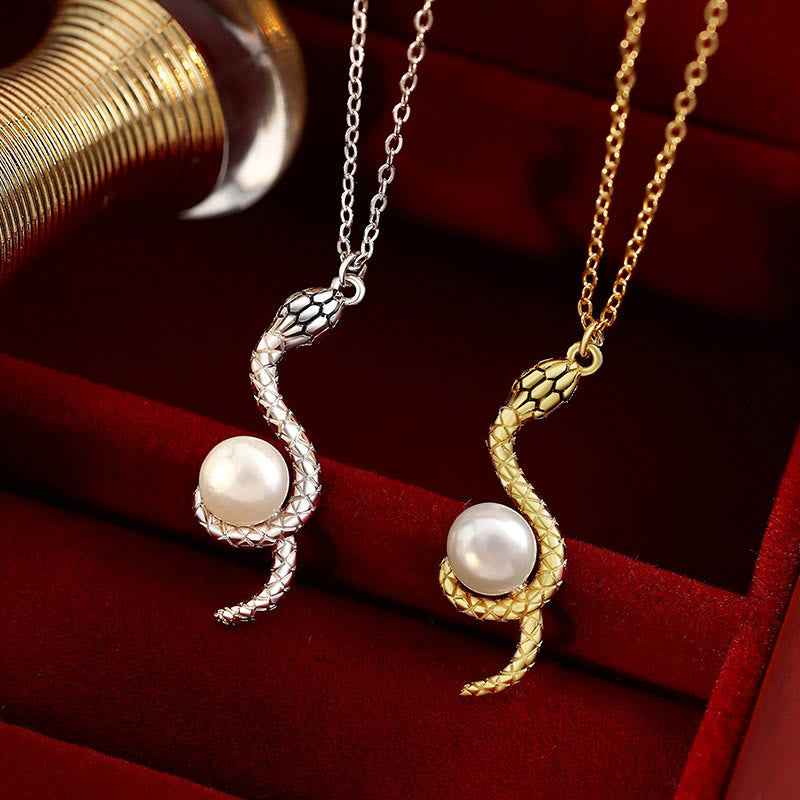 KarmaRipple's 925 Sterling Silver Snake Around Pearl Year Of The Snake Blessing Pendant Necklace p5