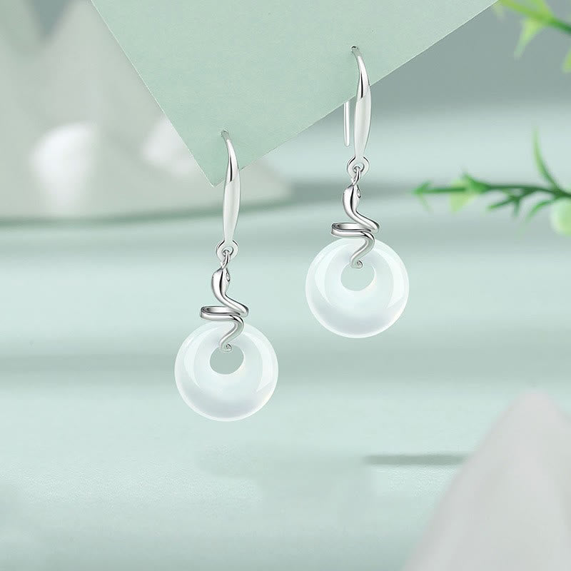 KarmaRipple's 925 Sterling Silver Chalcedony Peace Buckle Year Of The Snake Balance Earrings p1