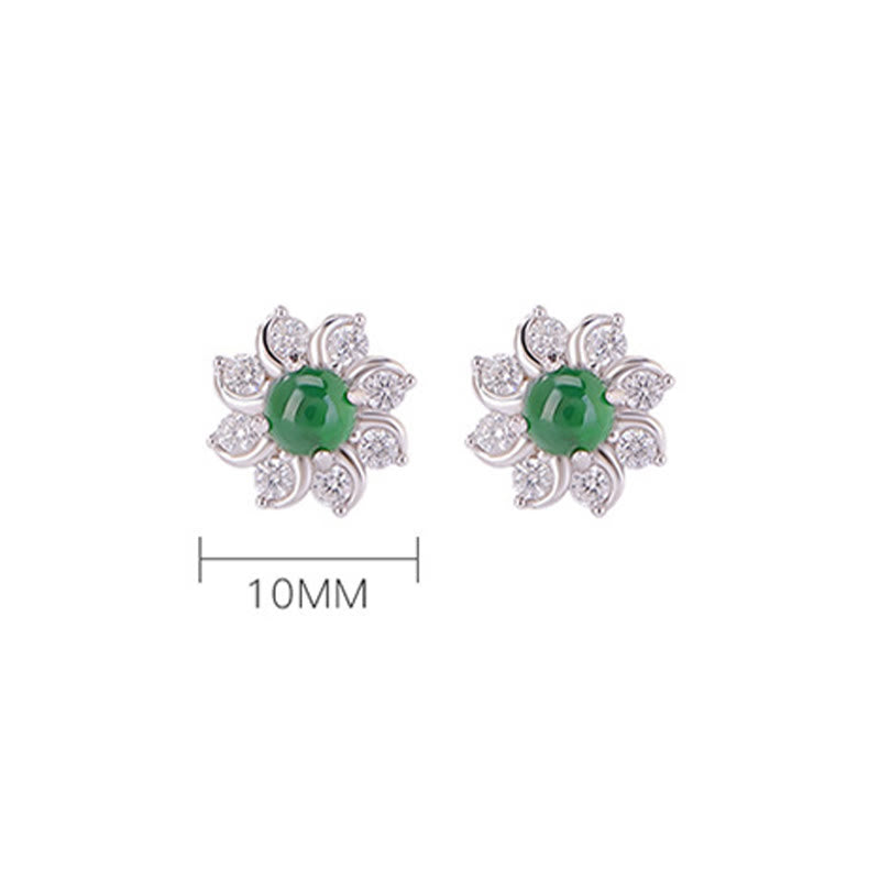 KarmaRipple's 925 Sterling Silver Round Jade Flower Prosperity Earrings p5