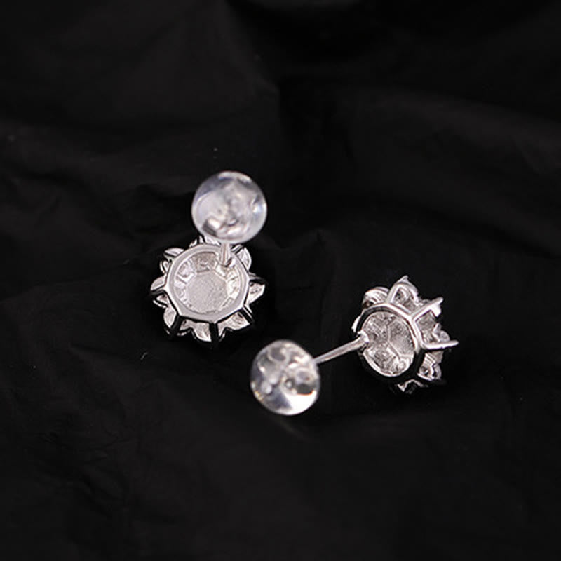 KarmaRipple's 925 Sterling Silver Round Jade Flower Prosperity Earrings p3