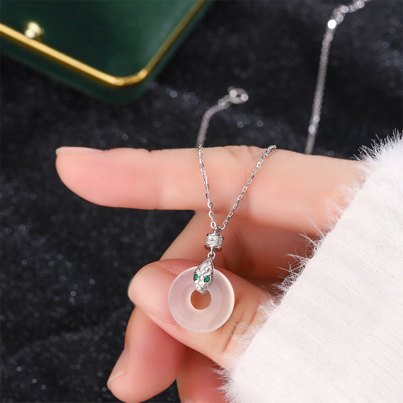 KarmaRipple's 999 Sterling Silver Chalcedony Peace Buckle Year Of The Snake Balancing Pendant Necklace p4