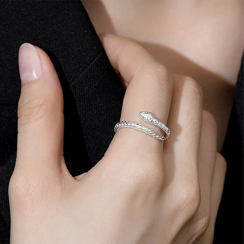 KarmaRipple's 999 Sterling Silver Adjustable Snake-shaped Wrap Open Year Of The Snake Blessing Calm Ring p9