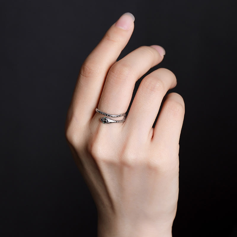 KarmaRipple's 925 Sterling Silver Year Of The Snake Adjustable Open Blessing Protection Ring p5