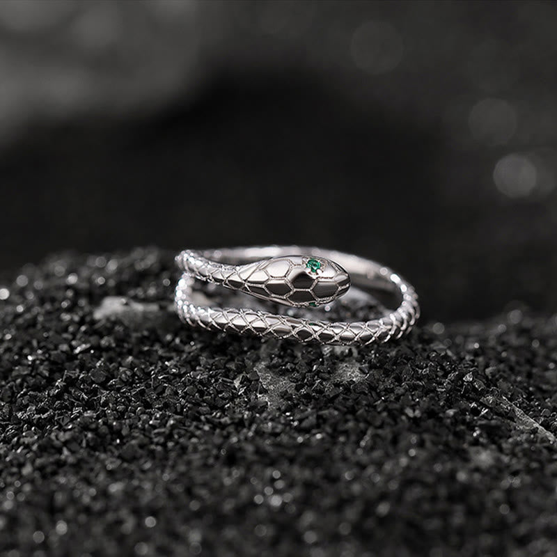 KarmaRipple's 925 Sterling Silver Year Of The Snake Adjustable Open Blessing Protection Ring p4