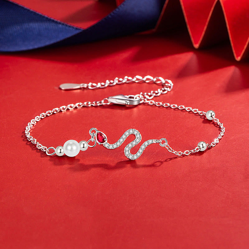 KarmaRipple's 925 Sterling Silver Pearl Year Of The Snake Blessing Bracelet p5