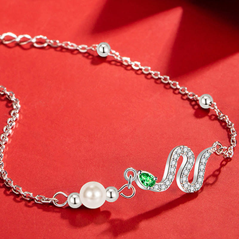 KarmaRipple's 925 Sterling Silver Pearl Year Of The Snake Blessing Bracelet p9