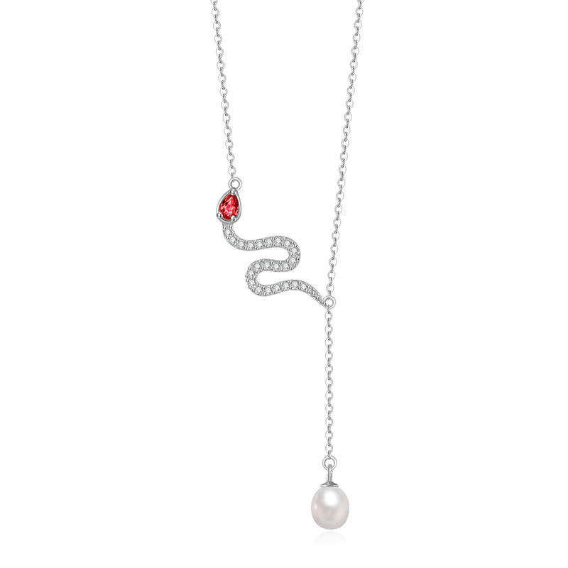 KarmaRipple's 925 Sterling Silver Pearl Year Of The Snake Blessing Pendant Necklace p1