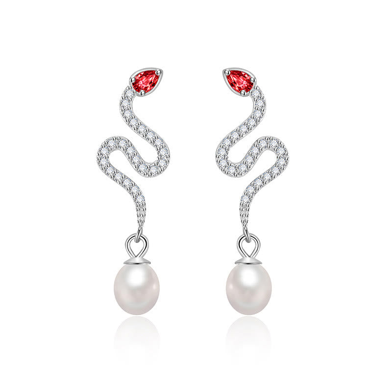 KarmaRipple's 925 Sterling Silver Pearl Year Of The Snake Blessing Earrings p1