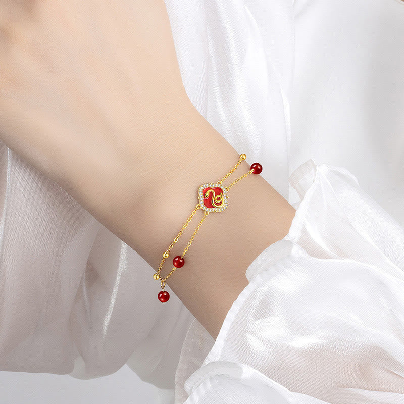 KarmaRipple's 925 Sterling Silver Red Agate Year Of The Snake Fortune Bracelet p5