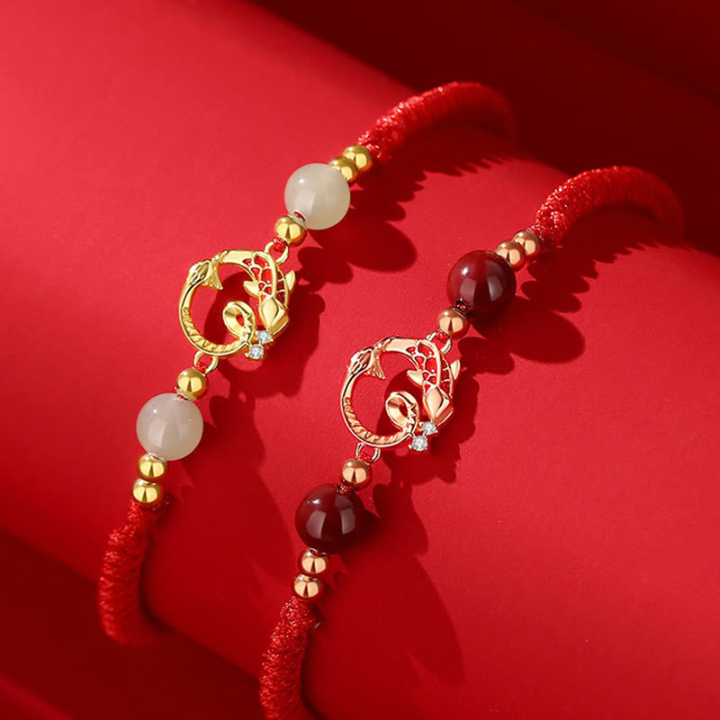 KarmaRipple's 925 Sterling Silver Hetian Jade Cinnabar Koi Fish Year Of Snake Red String Protection Woven Bracelet p14
