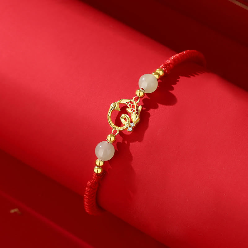 KarmaRipple's 925 Sterling Silver Hetian Jade Cinnabar Koi Fish Year Of Snake Red String Protection Woven Bracelet p13
