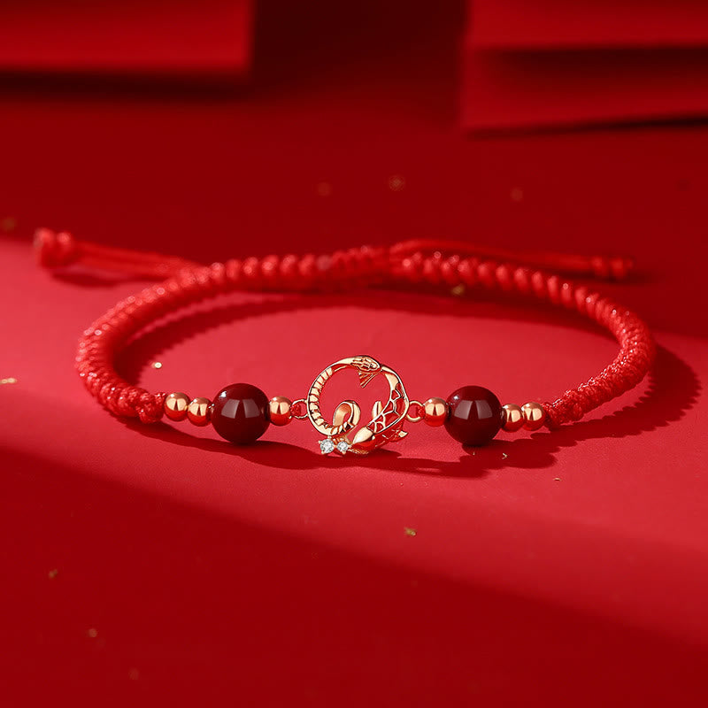 KarmaRipple's 925 Sterling Silver Hetian Jade Cinnabar Koi Fish Year Of Snake Red String Protection Woven Bracelet p16