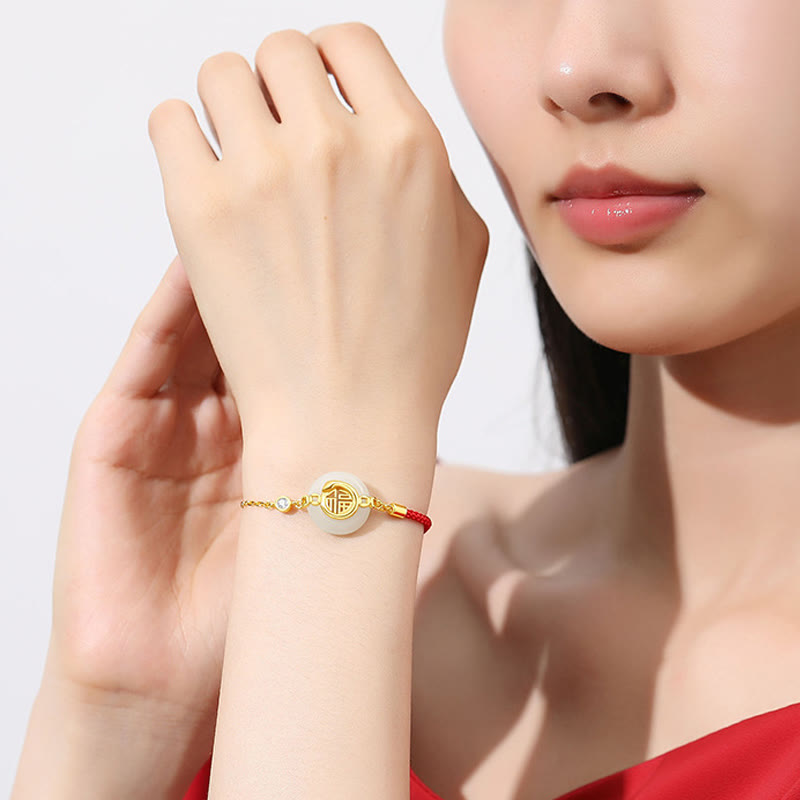 KarmaRipple's 925 Sterling Silver Hetian Jade Peace Buckle Fu Character Year Of Snake Red String Protection Woven Bracelet p3