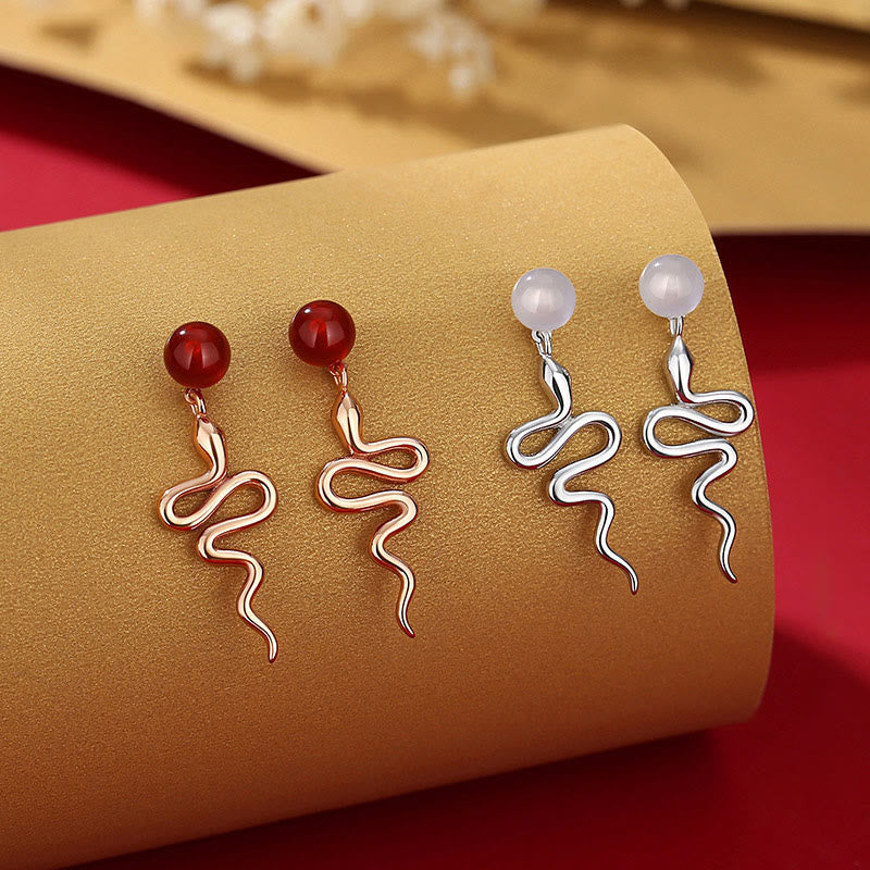 KarmaRipple's 925 Sterling Silver Red Agate Chalcedony Year Of The Snake Blessing Earrings p8