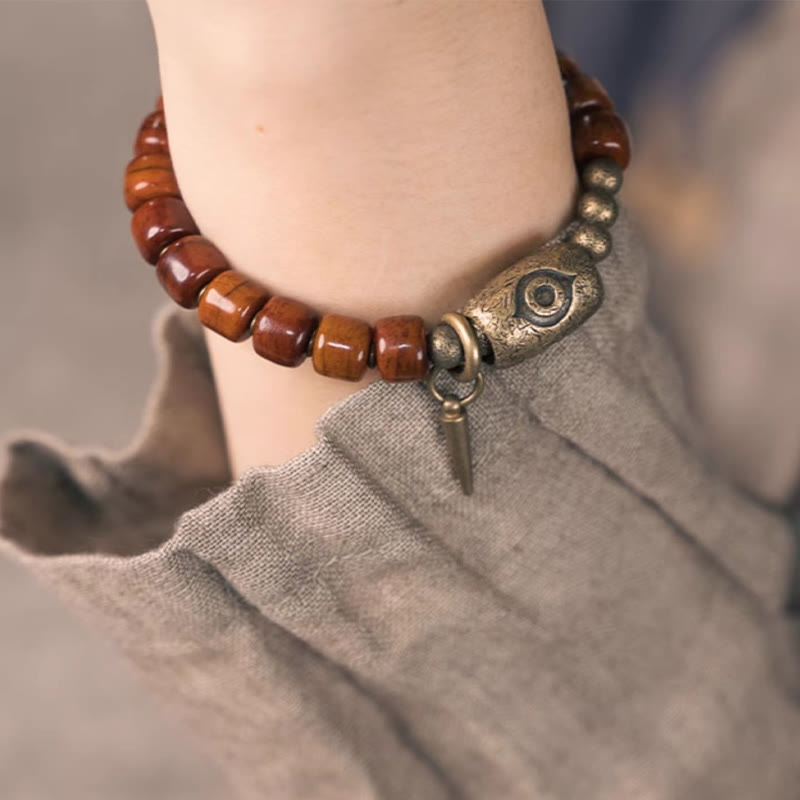 KarmaRipple's Yak Bone Dzi Shape Bronze Cone Necklace Strength Bracelet p5