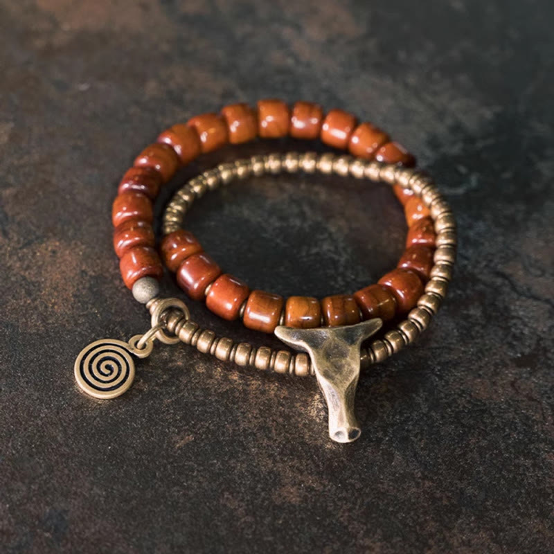 KarmaRipple's Yak Bone Bronze Yak Head Cone Necklace Double Wrap Strength Bracelet p2