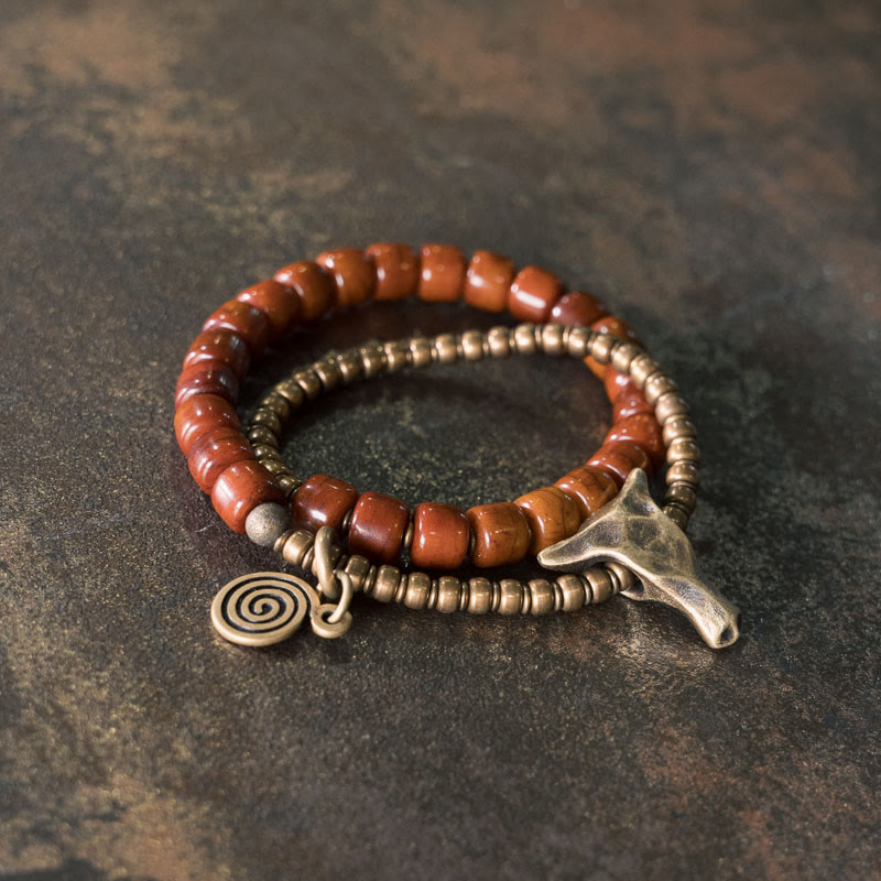 KarmaRipple's Yak Bone Bronze Yak Head Cone Necklace Double Wrap Strength Bracelet p3