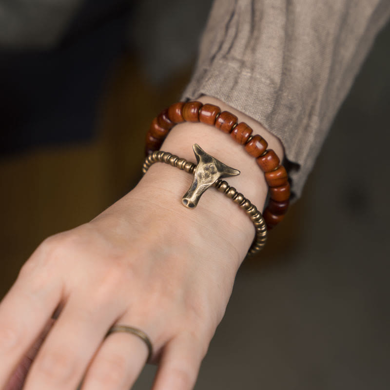 KarmaRipple's Yak Bone Bronze Yak Head Cone Necklace Double Wrap Strength Bracelet p11
