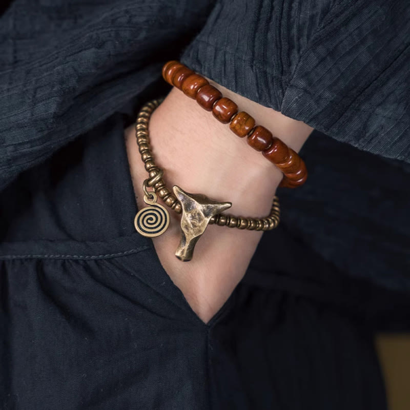 KarmaRipple's Yak Bone Bronze Yak Head Cone Necklace Double Wrap Strength Bracelet p9