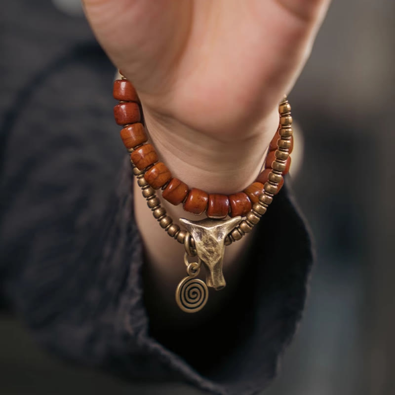 KarmaRipple's Yak Bone Bronze Yak Head Cone Necklace Double Wrap Strength Bracelet p10