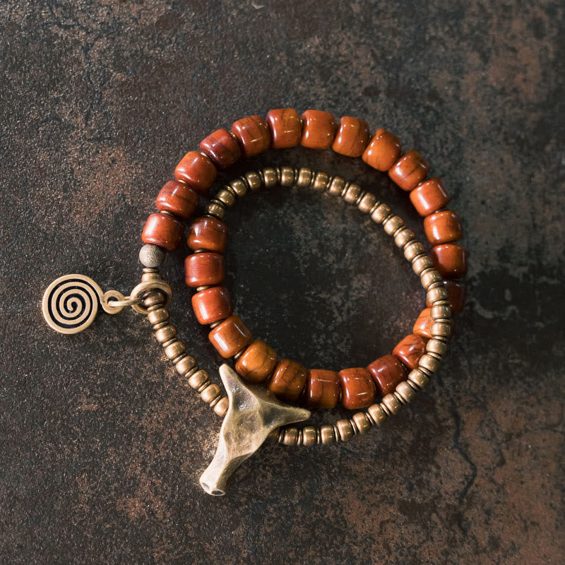 KarmaRipple's Yak Bone Bronze Yak Head Cone Necklace Double Wrap Strength Bracelet p18