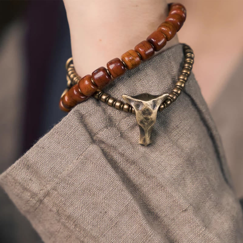 KarmaRipple's Yak Bone Bronze Yak Head Cone Necklace Double Wrap Strength Bracelet p13