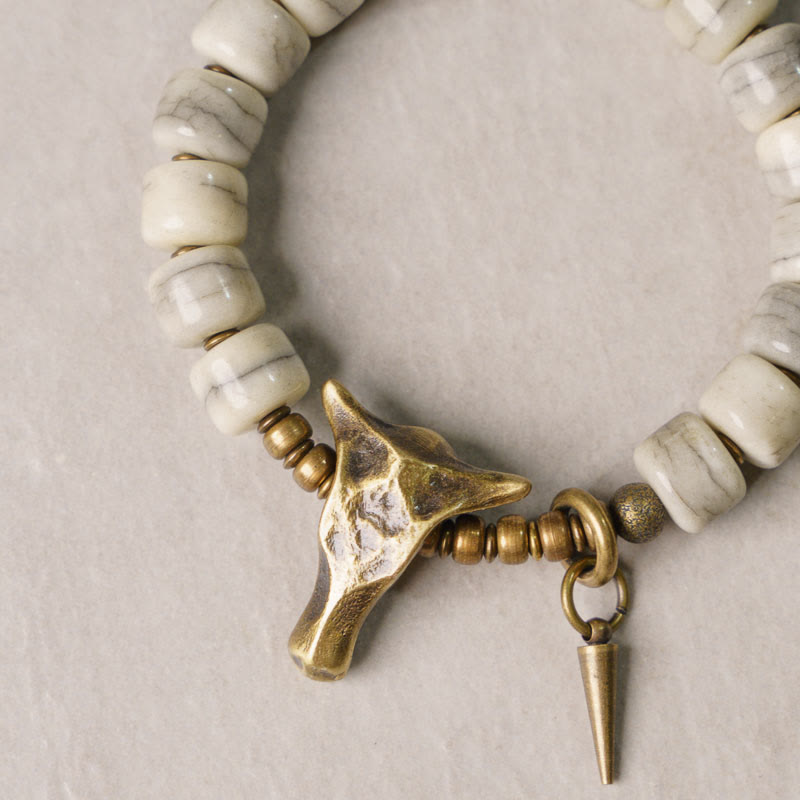KarmaRipple's Ivory Yak Bone Bronze Yak Head Cone Necklace Balance Bracelet p1