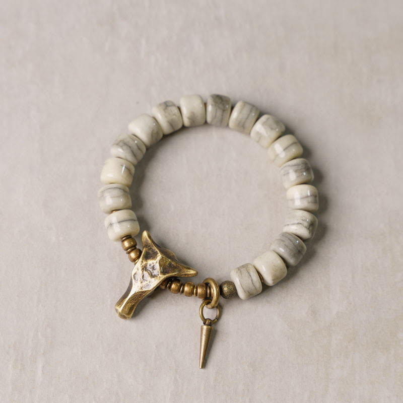 KarmaRipple's Ivory Yak Bone Bronze Yak Head Cone Necklace Balance Bracelet p12