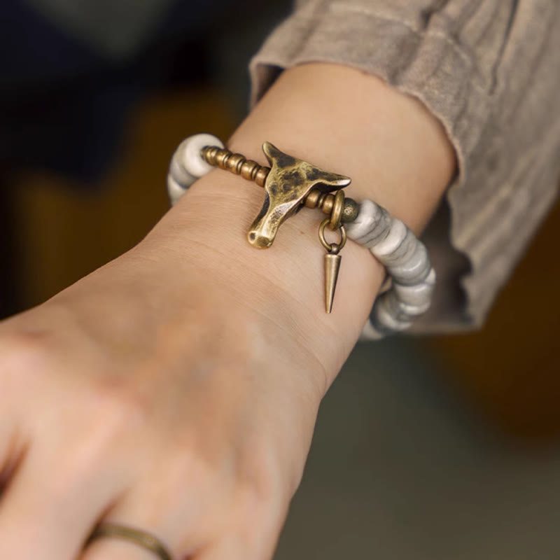 KarmaRipple's Ivory Yak Bone Bronze Yak Head Cone Necklace Balance Bracelet p10