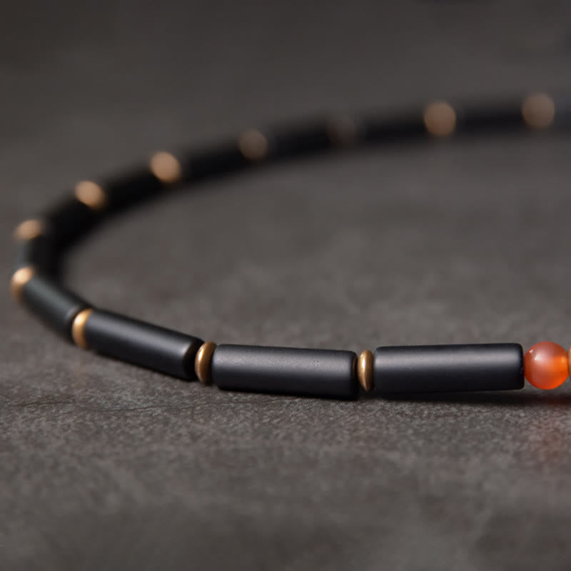 KarmaRipple's Black Onyx Bronze Dzi Bead Cone Necklace Double Wrap Protection Bracelet p2