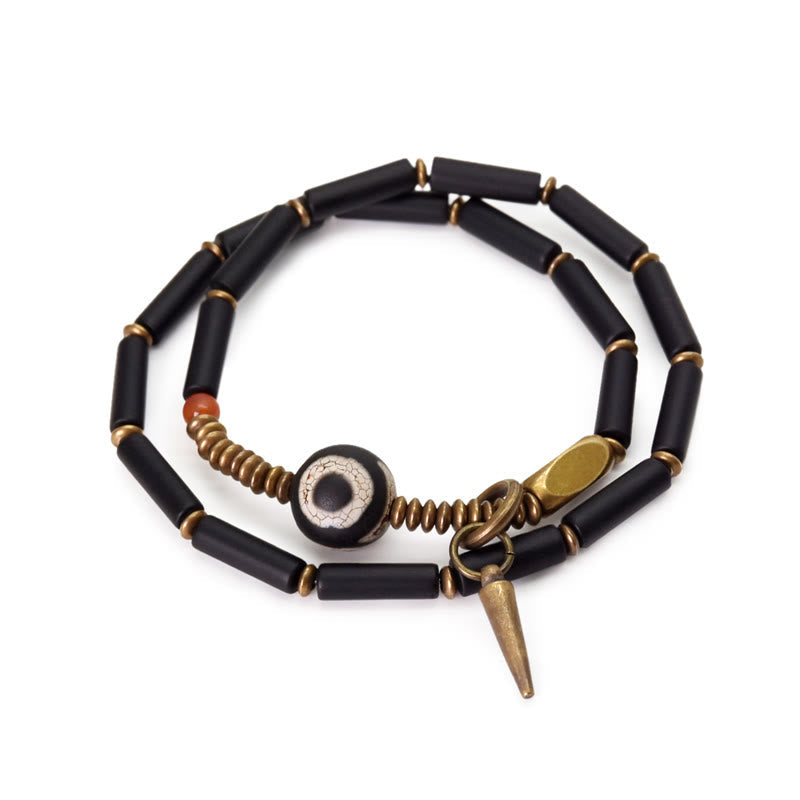 KarmaRipple's Black Onyx Bronze Dzi Bead Cone Necklace Double Wrap Protection Bracelet p11