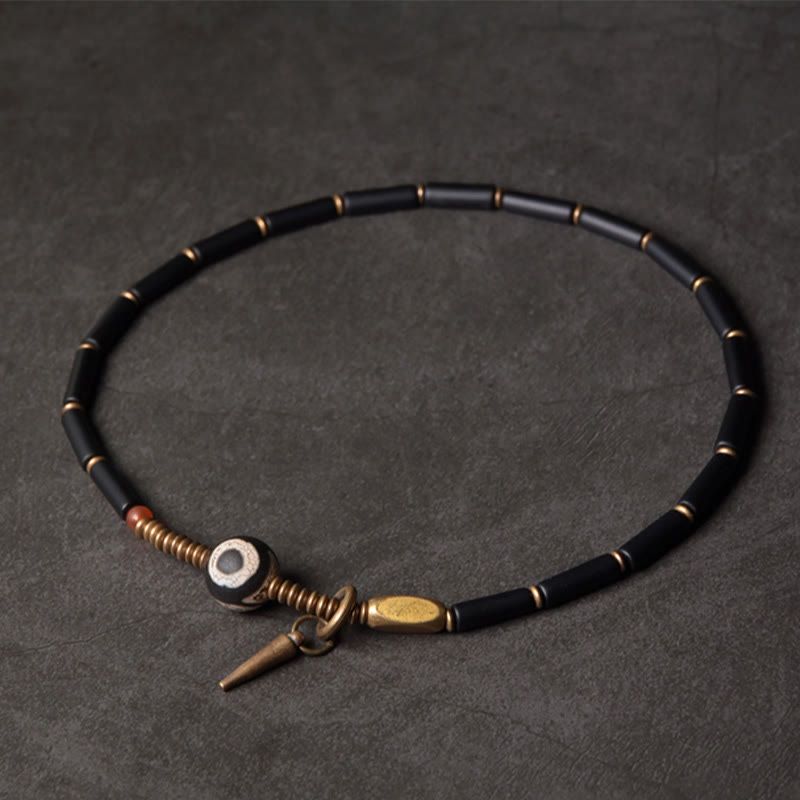 KarmaRipple's Black Onyx Bronze Dzi Bead Cone Necklace Double Wrap Protection Bracelet p10