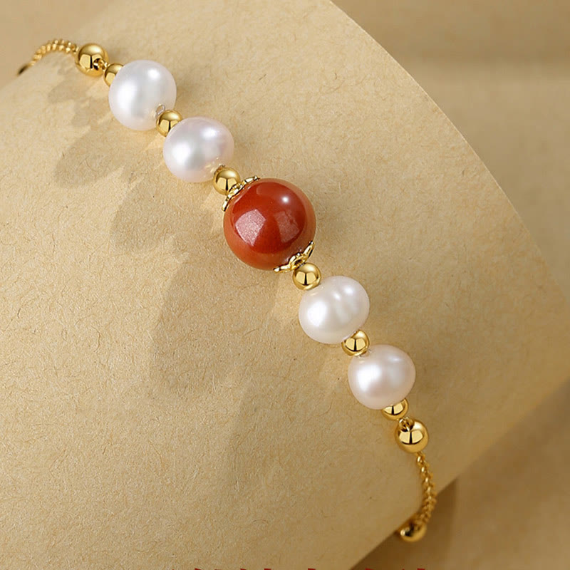KarmaRipple's 925 Sterling Silver Pearl Cinnabar Balancing Bead Chain Bracelet p4