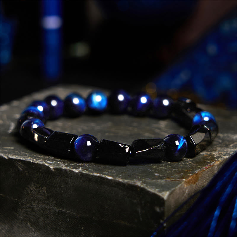 KarmaRipple's Blue Tiger Eye Black Tourmaline Strength Bracelet p1